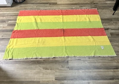 Vintage Striped Wool Blend Camping Blanket 71.5" X 47" *Flaw - Image 1 of 4