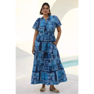 Neu mit Etikett von Anthrologie Gr. 1X Somerset Maxikleid: silbernes Motiv - Bild 1 von 4