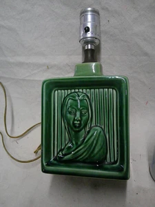 1949 1959 Vintage "Grüne Dame Göttin" Keramik Würfel Lampe Boudior FUNKTIONIERT - Bild 1 von 9