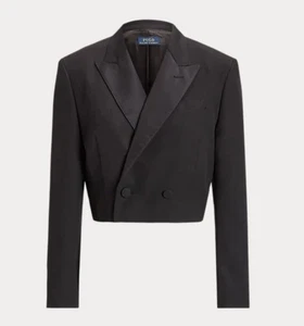 POLO RALPH LAUREN SILK-LAPEL CROPPED WOOL TUXEDO BLAZER WOMEN SZ 4 NWT ⚫️$598 - Picture 1 of 7