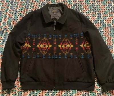 Pendleton Echo Canyon Pieced Wool Black Coat XL Aztec Geometric Print Southwest - Image 1 of 4
