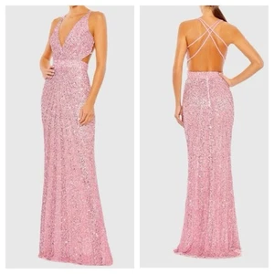 Mac Duggal 5686 Pink Cris Cross Back Sleeveless Gown Size 12-IMPERFECT - Picture 1 of 13