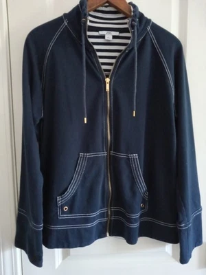 Chaqueta Deportiva Anne Klein Mujer Talla L Náutica Cremallera Completa Azul Marino Rayas Bolsillos Foto 1 de 4