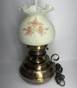 💎SCHÖNE Fenton signierte handbemalte Blumenlampe💎Pudding LEUCHTET Messing gehämmert - Bild 1 von 18