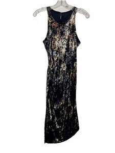 Viereck Dress Women Medium Crushed Velvet Sleeveless Ruched Side Marble Brown - Picture 1 of 7