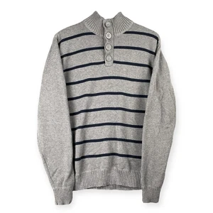 Sebastian Cooper Sweater Men’s L Gray Striped 100% Cotton Pullover Button Collar - Picture 1 of 6