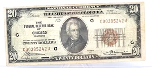 1929 $20 Federal Reserve Bank Chicago Brown Seal Note Lot. H64 - Picture 1 of 12