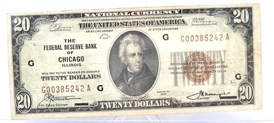 1929 $20 Federal Reserve Bank Chicago Brown Seal Note Lot. H64 - Image 1 of 4
