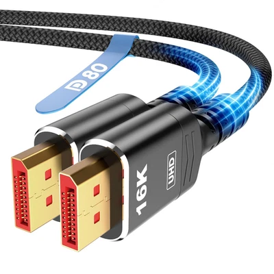 80Gbps Displayport Cable 2.1 6.6FT, 16K@60Hz, 8K@120Hz, 4K@240Hz, DP 2.1 Cable 1 - Image 1 of 4