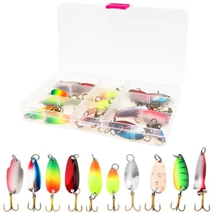 30Pcs Colorful Trout Spoon Metal Fishing Lures Spinner Baits Bass Tackle Kit US - Imagen 1 de 12