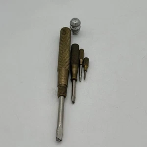 Vintage GAM Mfg. Co. 4-in-1 Nesting Screwdriver Brass Handles Lancaster PA USA - Picture 1 of 16