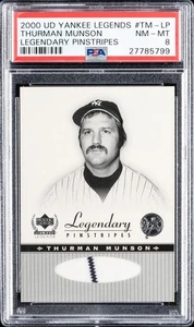 2000 UD YANKEE LEGENDS LEGENDARY PINSTRIPES JERSEY THURMAN MUNSON SP PSA 8 NM-MT - Picture 1 of 2