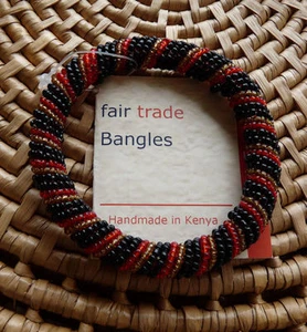 Brazalete Brazalete Joyería Africana Masai Masai Cuentas Kenia Comercio Justo Negro/Rojo MED - Imagen 1 de 1