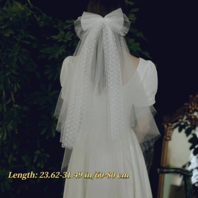 Braut Schleifen Kurze Schleier Doppellagiger Haarclip Hochzeits Haaraccessoires - Bild 1 von 4