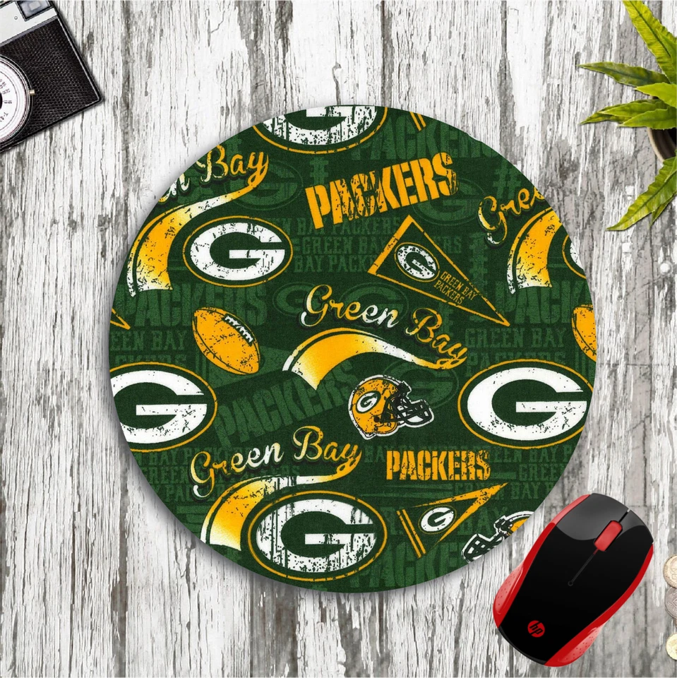 GREEN BAY PACKERS PATTERN CUSTOM 8" ROUND NEOPRENE PC DESK MAT MOUSEPAD B2S FUN - Image 1 of 1