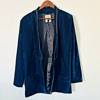 Chaqueta de terciopelo azul frontal abierto larga One Teaspoon para mujer talla 8 estilo OT9325 Foto 1 de 4
