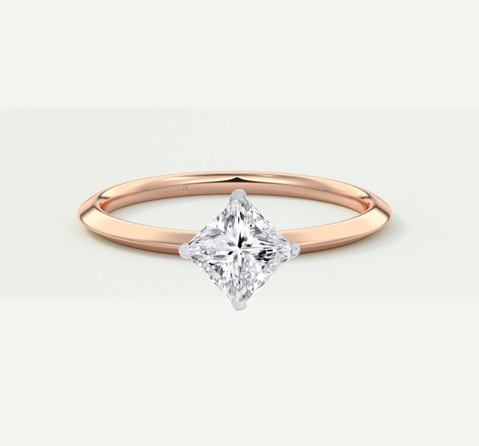 3/4 Ct Turned Princess F/VS Lab Created Grown Diamond Ring Solid 14K Rose Gold - Image 1 of 1