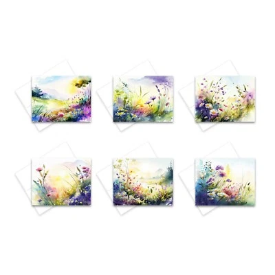 12 All Occasion Note Cards Blank with Envelopes - Watercolor Flowers ( 2 of each - Image 1 of 4