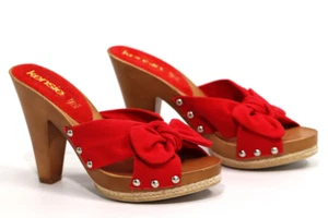 Kensie Girl , Red Canvas Bow, Open Toe High Heel Sandal ,Wood Base,7.5 M - Picture 1 of 6