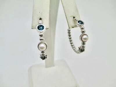 Pendientes tipo argolla Michael Dawkins esterlina 14 kt postes 0,50 ct topacio azul Londres NUEVO Foto 1 de 4