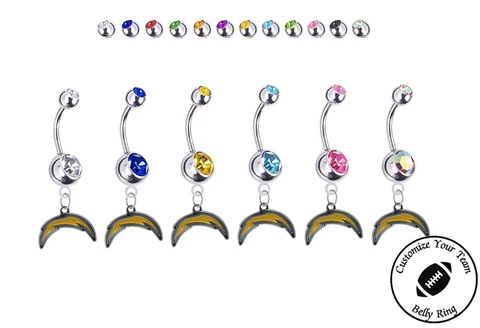 Los Angeles Chargers Silver Belly Button Navel Ring - Customize Gem Color - NEW Cover