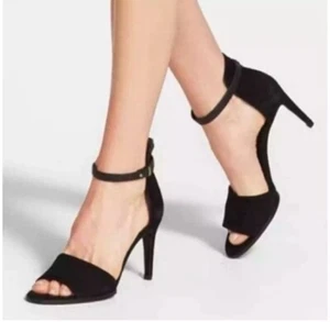 VINCE Adley Suede Ankle Strap Sandal, Size 9.5Open Toe Stiletto Pump Heels Black - Picture 1 of 12