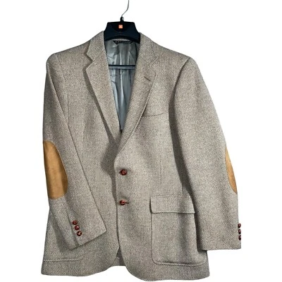 Abrigo deportivo de lana virgen tweed marrón de colección Austin Reed parches en el codo botones de madera Foto 1 de 4