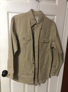 Mens Consensus Brushed Canvas Long Sleeve Button Front Shirt Beige Sz L - Picture 1 of 5
