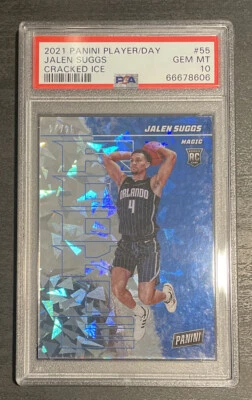 2021-22 Panini NBA Player Of The Day Jalen Suggs RC #55 Cracked Ice /99 PSA 10 - Image 1 of 2