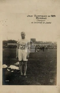 Jonni Myrrha At 1924 Olympics Javelin Gold Paris RPPC Postcard Copy - Picture 1 of 2