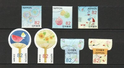 JAPAN 2018 SUMMER GREETINGS (COOL & WIND) 82 YEN COMP. SET OF 7 STAMPS FINE USED - Image 1 of 4