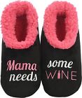 Snoozies Pairable Slipper Socks | House Slippers Medium, Mama Needs Some Wine 