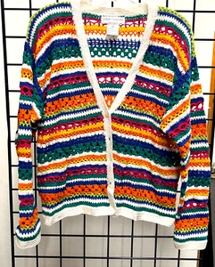 Robert Scott Sweater-Linen/Cotton Crochet Multicolor Size L- - Bild 1 von 3