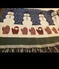 Crown Craft Snowman Throw Blanket Tapestry Cotton Blue Red Green Pat Meyers USA 