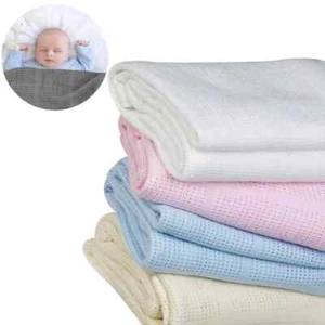 100% Cotton Cellular Blanket For Baby Soft Blanket for Baby Wrap Moses 70x90cm - Picture 1 of 17