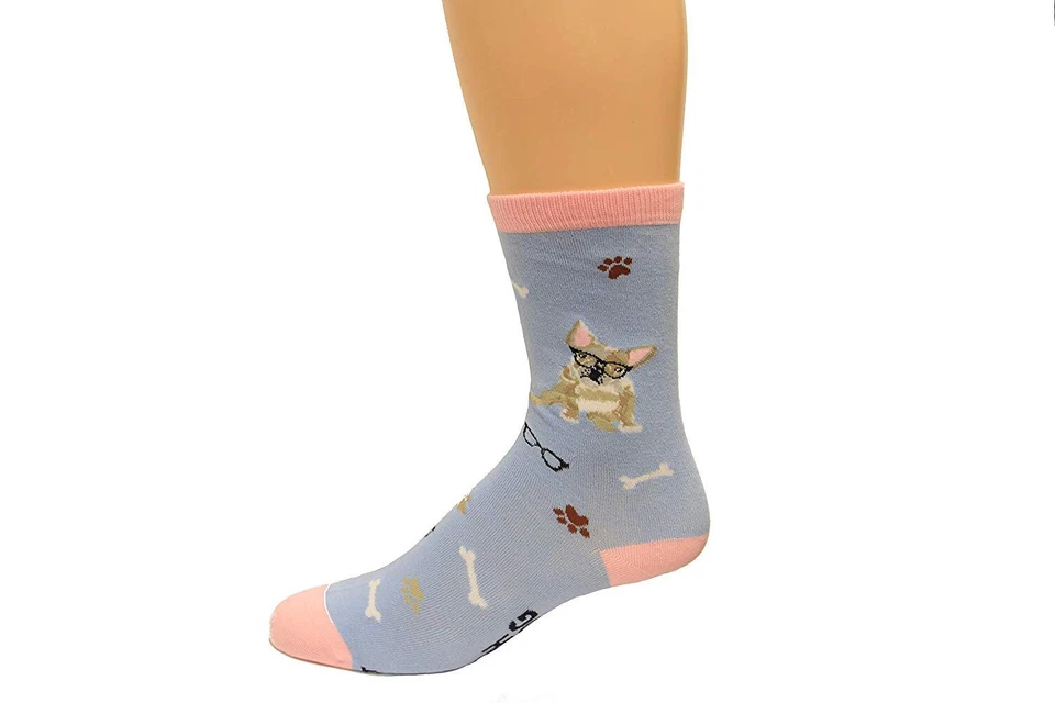 Calcetines K. Bell Bulldog Francés Crew, Azul, Calcetín Talla 9-11/Zapato Talla 4-10, 1 Par Foto 1 de 1