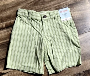 Cat & Jack Boy's Green Striped Flat Front Shorts with Adj Waist (Size 4-14) BNWT - Picture 1 of 2