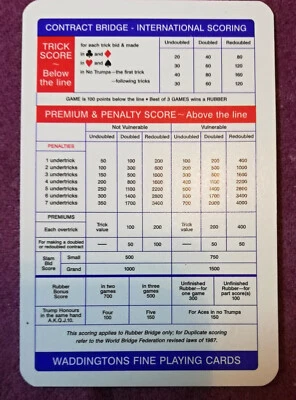 CARTA DA GIOCO CON PUNTEGGI DEL BRIDGE - MARCA WADDINGTONS - Immagine 1 di 2
