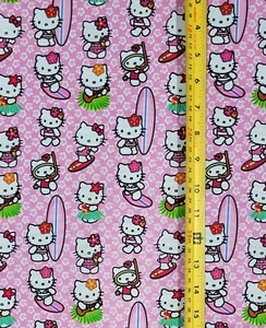 HELLO KITTY ALOHA HAWAII SURF PINK FABRIC (HALF-YARD OR 1-YARD) - Picture 1 of 4