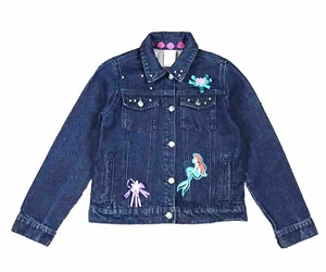 Disney The Little Mermaid Princess Ariel Girls Blue Denim Jean Jacket Size 7/8 - Picture 1 of 4