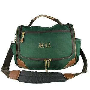 VTG LL Bean Green Canvas Brown Leather Travel Bag Messenger Tote Bag - Picture 1 of 13