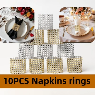10 pcs Diamond Napkin Holder Rings Serviette for Wedding Dinning Decor, Reusable - Image 1 of 4