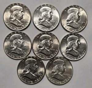 1950, 1951, 1952, 1952-D, 1955, 1957-D, 1958, 1963-D Franklin Half Dollar BU Lot - Bild 1 von 11