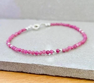A++ Pink Tourmaline 2-3MM Faceted Round Gemstone Beads Women Bracelets Gift 6-8" - Picture 1 of 12