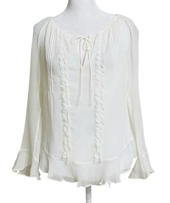 Blusa Top Diane Von Furstenberg Marfil Simonia Seda Volantes Talla 4 Nueva con Etiquetas $268 Foto 1 de 4