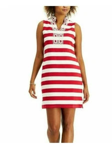Charter Club Split-Neck Ottoman Stripe Dress Red Size Large. - Picture 1 of 3