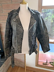 Vintage 80er 90er Classic Lederjacke Biker Moto Distress Grunge Harley Patch - Bild 1 von 14