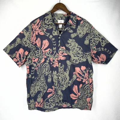 H&M Hawaiian Tropical Jaguar Button Up Resort Vacation Animal Print Size Large - Image 1 of 3