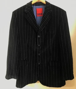 Black Striped Velvet vintage jacket 42" Chest Blacks Prom Evening  - Picture 1 of 8