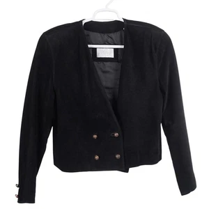 LORD & TAYLOR Vintage Women Jacket 14 Black Suede Double Breasted Cropped - Picture 1 of 11